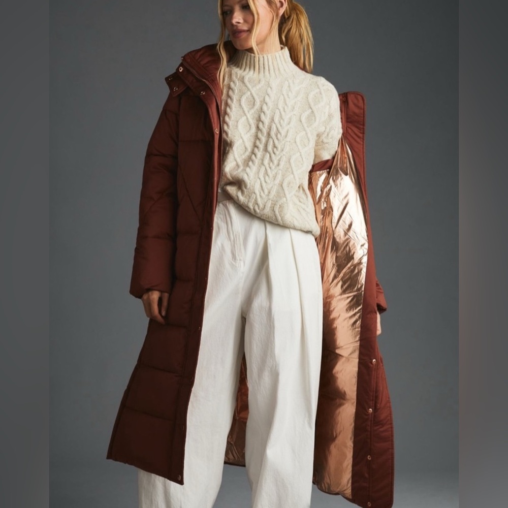Avec Les Filles Rose Gold Hardware Longline Puffer Women's Coat Copper XS - Picture 3 of 8